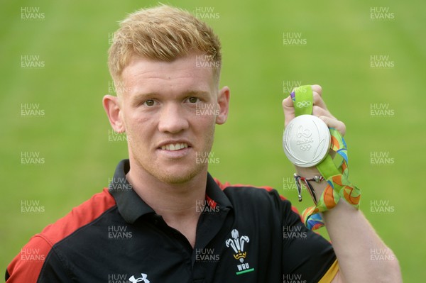 240816 - Principality Premiership Launch -GB Olympic sevens rugby player Sam Cross with his silver medal