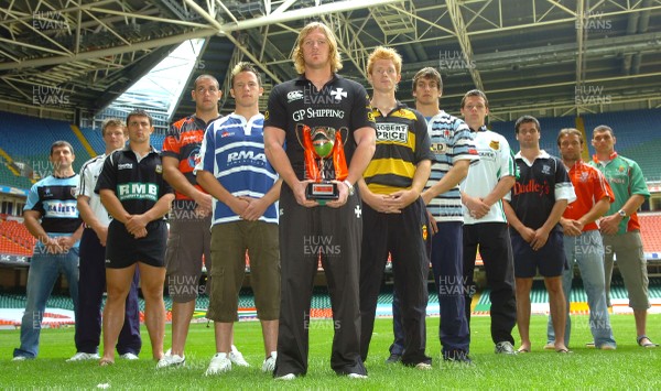 28.08.07 - Principality Premiership Launch - (L-R)Tristan Davies(Cardiff), Daniel Biggar(Swansea), Ben Flower(Bedwas), Ian Moore(Aberavon), Gareth David(Bridgend), Lee Beech(Neath), James Dixon(Newport), Sam Warburton(Glamorgan Wanderers), Robert Lewis(Ebbw Vale), Ryan James (Cross Keys), Craig Hawkins(Llanelli), Rob Walters(Llandovery) 