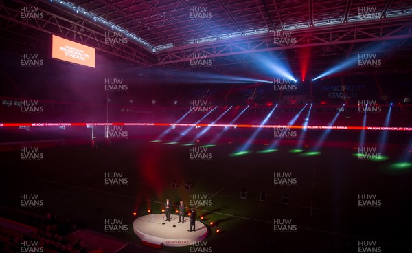 080915 - Launch of Principality Stadium, Cardiff - Graeme Yorston, Group Chief Executive of the Principality Building Society, left,  with Gareth Davies, Chairman of the Welsh Rugby Union during the announcement of the changing of the name of the Millennium Stadium to the Principality Stadium