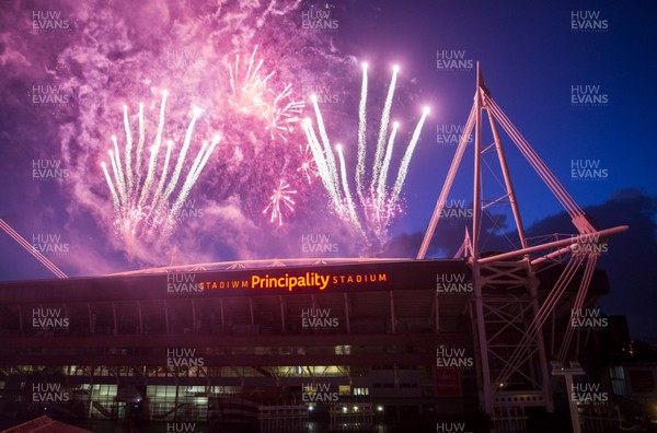 220116 - Principality Stadium Launch Cardiff - Firework go off over the stadium