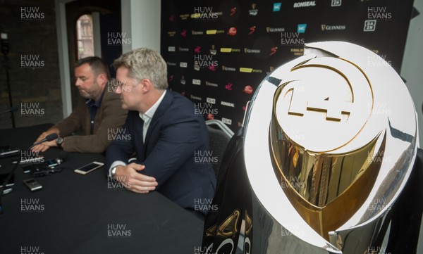 270819 - Guinness PRO14 Final 2020 Press Conference, Cardiff Castle - Welsh Rugby Union CEO Martyn Phillips, left, and Martin Anayi, CEO of PRO14 during press conference to mark the announcement of Cardiff as host city for the Guinness PRO14 2020 Final