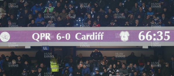 010120 - Queens Park Rangers v Cardiff City, Sky Bet Championship - The match scoreboard in the 66th minute as Cardiff concede the sixth goal