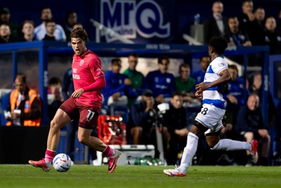 020926 - Queens Park Rangers v Cardiff City - Sky Bet Championship - Ollie Tanner of Cardiff City is challenged by Tariq Lamptey of Queens Park Rangers