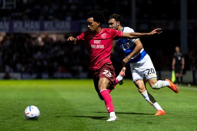020926 - Queens Park Rangers v Cardiff City - Sky Bet Championship - Calum Scanlon of Cardiff City is challenged by Harvey Vale of Queens Park Rangers