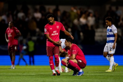 020926 - Queens Park Rangers v Cardiff City - Sky Bet Championship - Chris Willock of Cardiff City greets Yousef Salech of Cardiff City after the final whistle