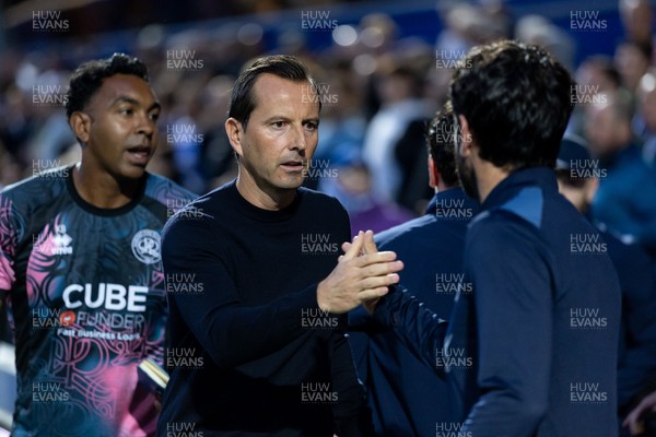 020926 - Queens Park Rangers v Cardiff City - Sky Bet Championship - Julien St�phan manager of Queens Park Rangers greets Brian Barry-Murphy manager of Cardiff City