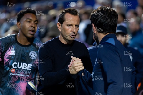 020926 - Queens Park Rangers v Cardiff City - Sky Bet Championship - Julien St�phan manager of Queens Park Rangers greets Brian Barry-Murphy manager of Cardiff City