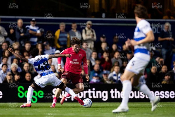 020926 - Queens Park Rangers v Cardiff City - Sky Bet Championship - Ollie Tanner of Cardiff City is challenged by Tariq Lamptey of Queens Park Rangers