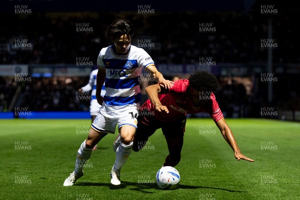 020926 - Queens Park Rangers v Cardiff City - Sky Bet Championship - Calum Scanlon of Cardiff City is fouled by Koki Saito of Queens Park Rangers