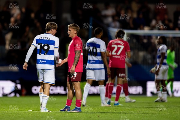 020926 - Queens Park Rangers v Cardiff City - Sky Bet Championship - Dennis Cirkin of Queens Park Rangers greets Isaak Davies of Cardiff City after the final whistle
