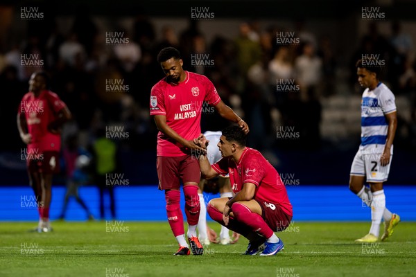 020926 - Queens Park Rangers v Cardiff City - Sky Bet Championship - Chris Willock of Cardiff City greets Yousef Salech of Cardiff City after the final whistle