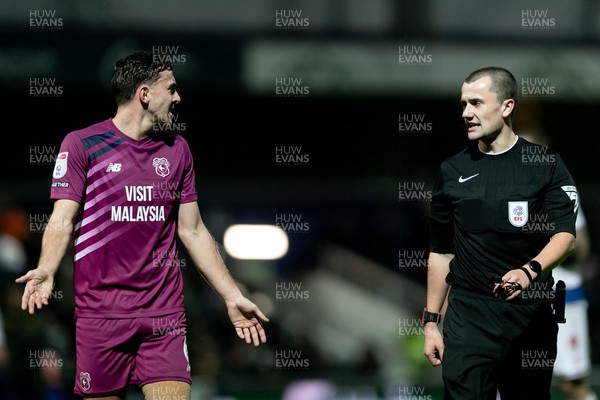 010124 - Queens Park Rangers v Cardiff City - Sky Bet Championship - Ryan Wintle of Cardiff City talks to match referee Andrew Kitchen