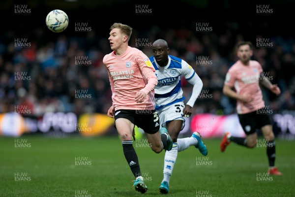 050322 - Queens Park Rangers v Cardiff City - Sky Bet Championship - Joel Bagan of Cardiff City controls the ball