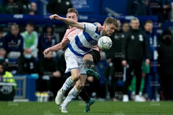 050322 - Queens Park Rangers v Cardiff City - Sky Bet Championship - Joel Bagan of Cardiff City battles for the ball