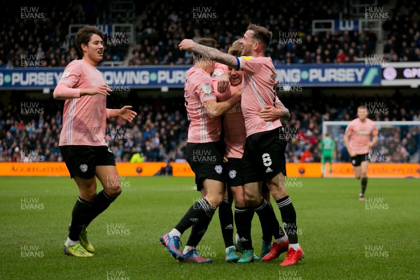 050322 - Queens Park Rangers v Cardiff City - Sky Bet Championship - Cardiff players celebrate after scoring