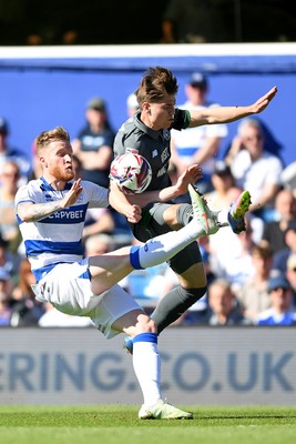 050425 - Queens Park Rangers v Cardiff City - Sky Bet Championship - Cian Ashford of Cardiff City is challenged by Liam Morrison of Queens Park Rangers