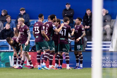 210426 - Queens Park Rangers v Swansea City - Sky Bet Championship - Ronald of Swansea City celebrates with his teammates after scoring his sides first goal