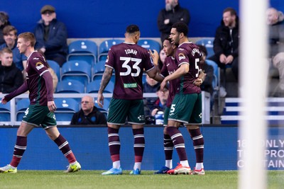 210426 - Queens Park Rangers v Swansea City - Sky Bet Championship - Ronald of Swansea City celebrates with his teammates after scoring his sides first goal
