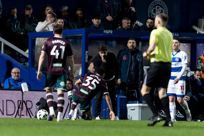 210426 - Queens Park Rangers v Swansea City - Sky Bet Championship - Vítor Matos manager of Swansea City talks to Ronald of Swansea City