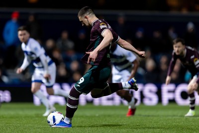 210426 - Queens Park Rangers v Swansea City - Sky Bet Championship - Zan Vipotnik of Swansea City takes a penalty kick