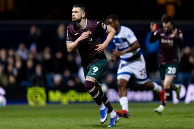 210426 - Queens Park Rangers v Swansea City - Sky Bet Championship - Zan Vipotnik of Swansea City celebrates after scoring his sides second goal