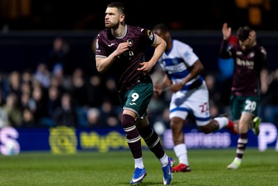 210426 - Queens Park Rangers v Swansea City - Sky Bet Championship - Zan Vipotnik of Swansea City celebrates after scoring his sides second goal