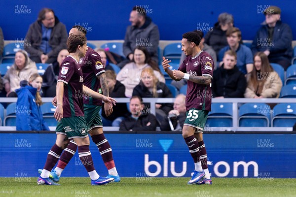 210426 - Queens Park Rangers v Swansea City - Sky Bet Championship - Ronald of Swansea City celebrates with his teammates after scoring his sides first goal