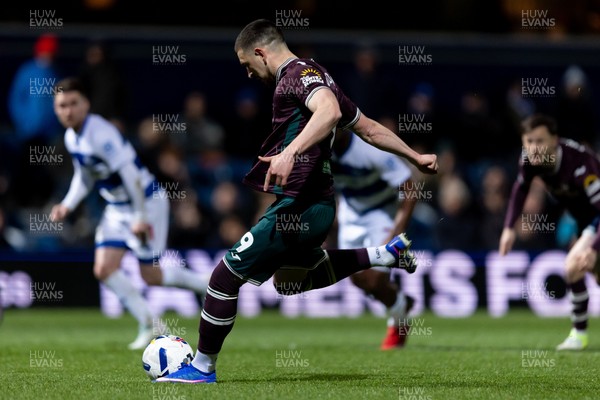 210426 - Queens Park Rangers v Swansea City - Sky Bet Championship - Zan Vipotnik of Swansea City takes a penalty kick