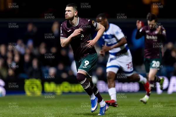 210426 - Queens Park Rangers v Swansea City - Sky Bet Championship - Zan Vipotnik of Swansea City celebrates after scoring his sides second goal