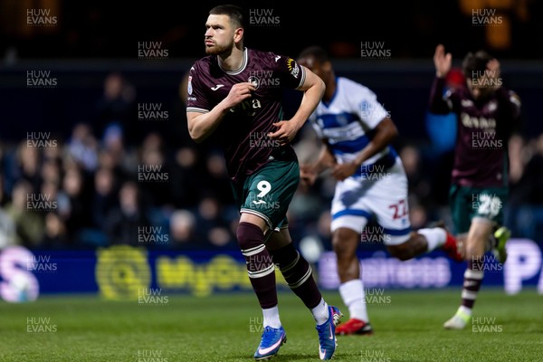 210426 - Queens Park Rangers v Swansea City - Sky Bet Championship - Zan Vipotnik of Swansea City celebrates after scoring his sides second goal