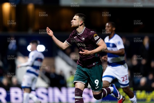 210426 - Queens Park Rangers v Swansea City - Sky Bet Championship - Zan Vipotnik of Swansea City celebrates after scoring his sides second goal