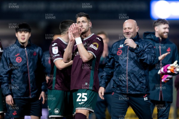 210426 - Queens Park Rangers v Swansea City - Sky Bet Championship - Joel Ward of Swansea City applauds the fans after their sides victory