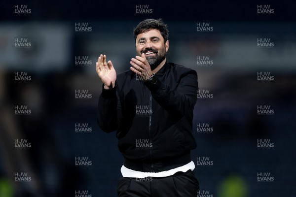 210426 - Queens Park Rangers v Swansea City - Sky Bet Championship - Vítor Matos manager of Swansea City applauds the fans after their sides victory