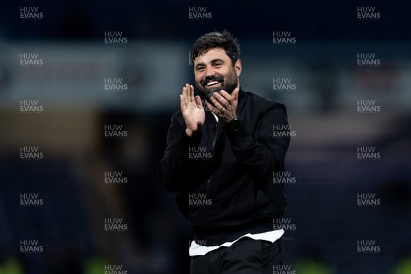 210426 - Queens Park Rangers v Swansea City - Sky Bet Championship - Vítor Matos manager of Swansea City applauds the fans after their sides victory