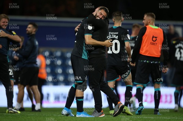 210819 - Queens Park Rangers v Swansea City  - SkyBet Championship - Borja Gonzalez celebrates with Swansea City Manager Steve Cooper at full time