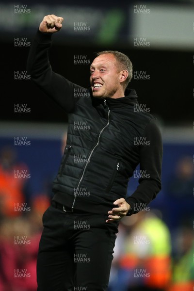 210819 - Queens Park Rangers v Swansea City  - SkyBet Championship - Swansea City Manager Steve Cooper celebrates with fans at full time
