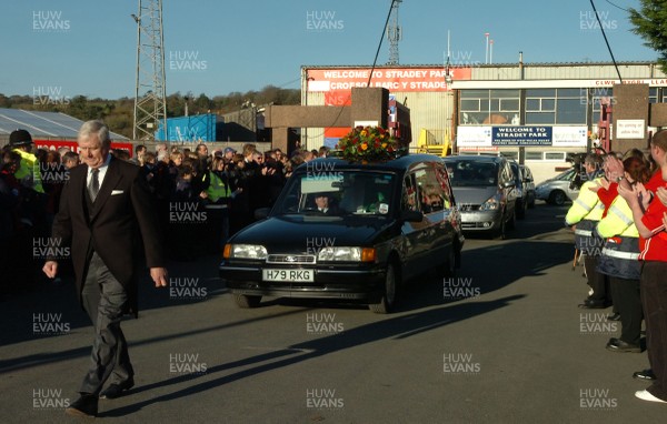 15.11.07 - Ray Gravell Funeral - Ray Gravell's coffin is taken away from Stradey Park at the end of the funeral 