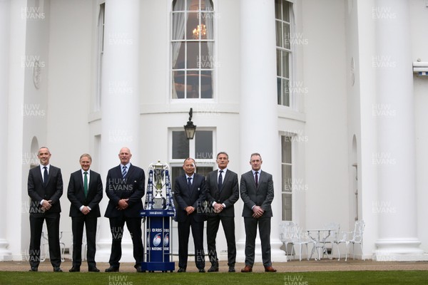 250117 - RBS 6 Nations Launch - Head Coaches Italy's Conor O'Shea, Ireland's Joe Schmidt, Scotland's Vern Cotter, England's Eddie Jones, France's Guy Noves and Wales' Rob Howley