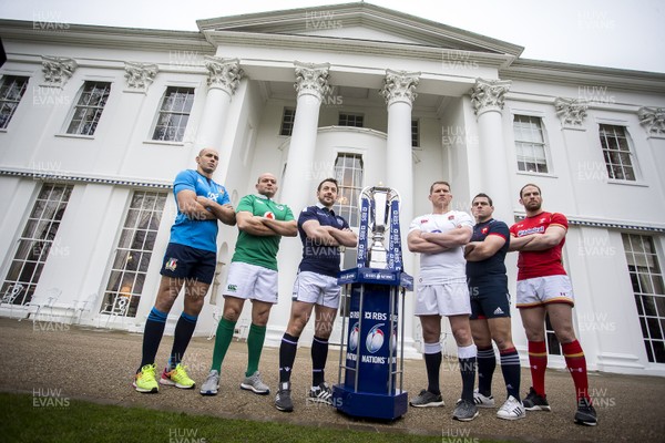 250117 - RBS 6 Nations Launch - Italy's Captains Sergio Parisse, Ireland's Rory Best, Scotland's Greig Laidlaw, England's Dylan Hartley, France's Guilhem Guirado and Wales' Alun Wyn Jones