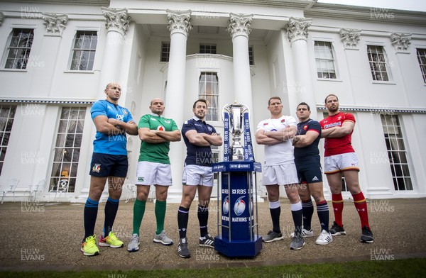 250117 - RBS 6 Nations Launch - Italy's Captains Sergio Parisse, Ireland's Rory Best, Scotland's Greig Laidlaw, England's Dylan Hartley, France's Guilhem Guirado and Wales' Alun Wyn Jones