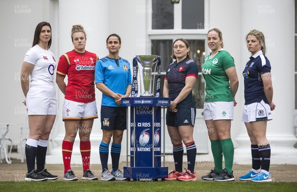 250117 - RBS 6 Nations Launch - England's Sarah Hunter, Wales' Carys Phillips Italy's Sara Barattin, France's  Gaelle Mignot, Ireland's Niamh Briggs and Scotland's Lisa Martin