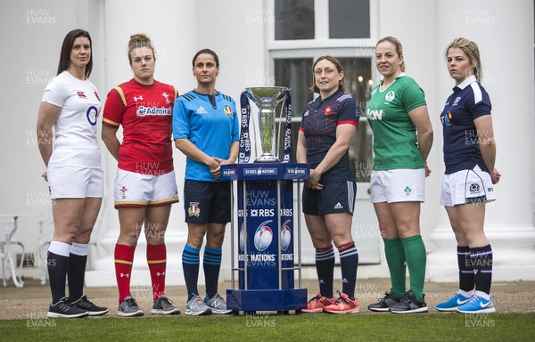 250117 - RBS 6 Nations Launch - England's Sarah Hunter, Wales' Carys Phillips Italy's Sara Barattin, France's  Gaelle Mignot, Ireland's Niamh Briggs and Scotland's Lisa Martin