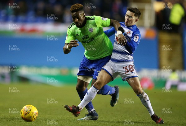 111217 - Reading v Cardiff City - SkyBet Championship - Omar Bogle of Cardiff City is tackled by Liam Kelly of Reading