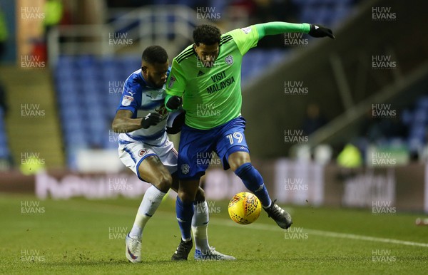 111217 - Reading v Cardiff City - SkyBet Championship - Nathaniel Mendez-Laing of Cardiff City is tackled by Leandro Bacuna of Reading