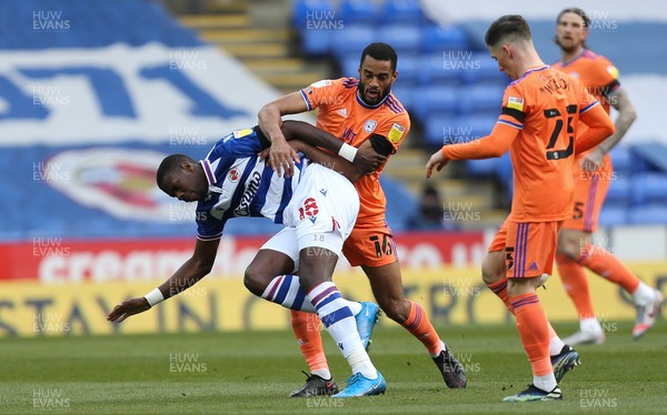 160421 Reading v Cardiff City, Sky Bet Championship - Curtis Nelson of Cardiff City and Lucas Joao of Reading compete for the ball