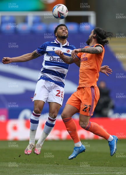 160421 Reading v Cardiff City, Sky Bet Championship - Marlon Pack of Cardiff City and Josh Laurent of Reading compete for the ball
