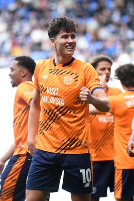180426 - Reading v Cardiff City - Sky Bet League 1 - Rubin Colwill of Cardiff City celebrates scoring a goal