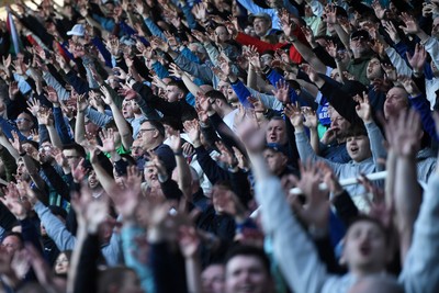 180426 - Reading v Cardiff City - Sky Bet League 1 - Cardiff fans celebrate after their side go 2 up