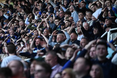 180426 - Reading v Cardiff City - Sky Bet League 1 - Cardiff fans celebrate after their side go 2 up