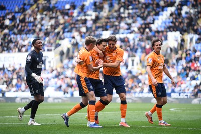 180426 - Reading v Cardiff City - Sky Bet League 1 - Perry NG of Cardiff City celebrates scoring a goal with team mates